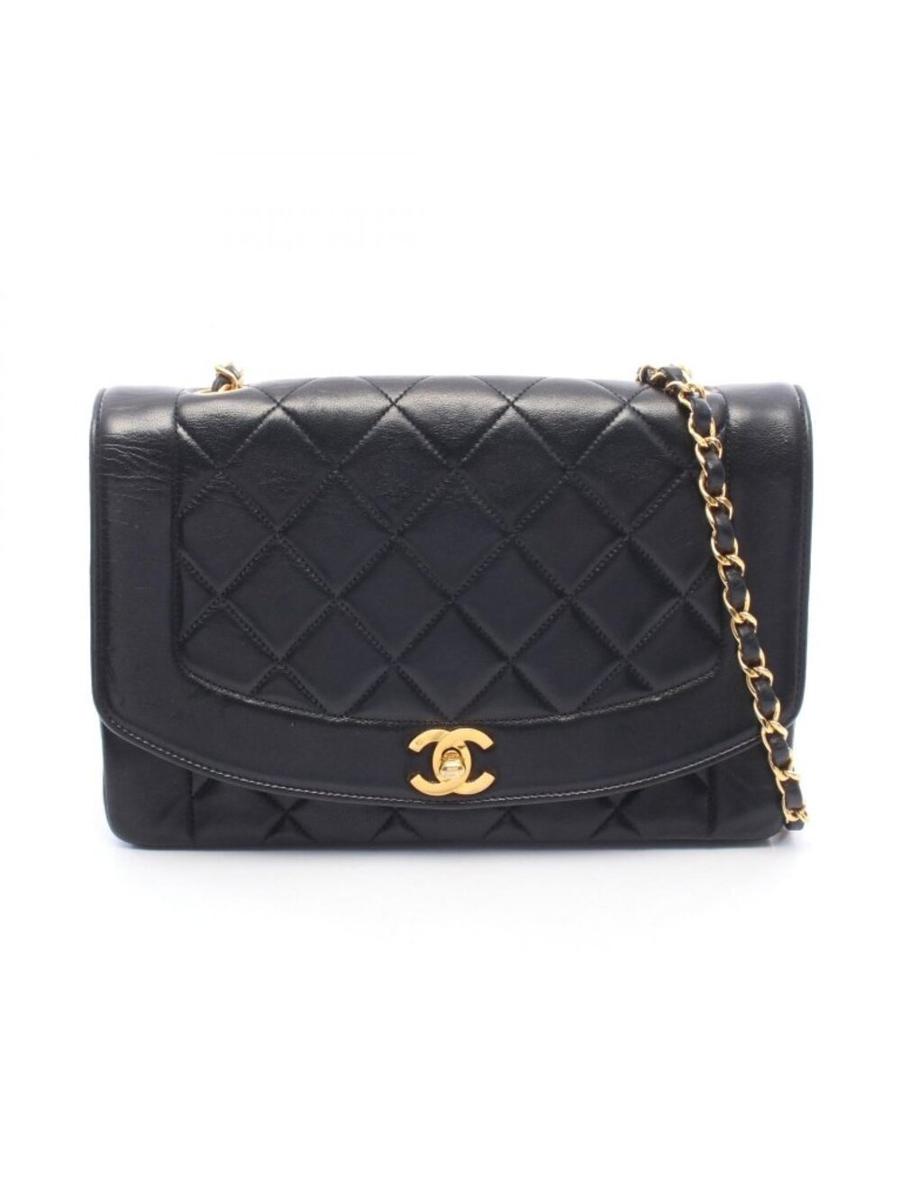 Chanel Shoulder Bag Quilted Diana Flap Black Lambskin Chain